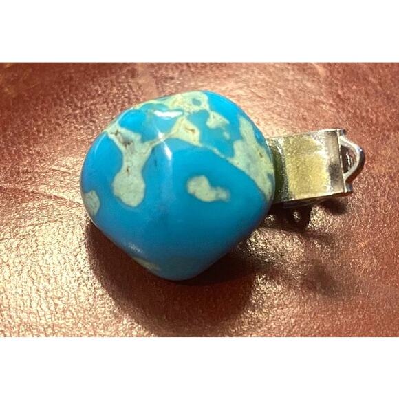 VTG Men's Silver Tone 1" Tie Bar with Turquoise Stone - Picture 1 of 3
